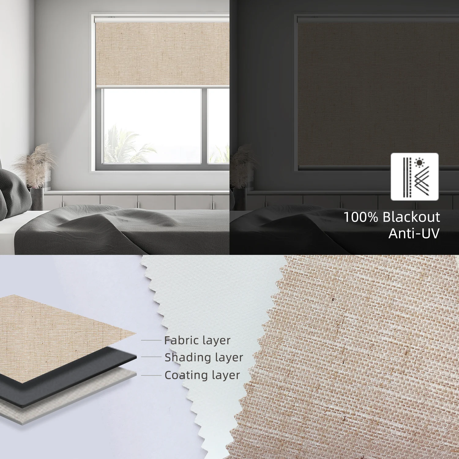 SmartWings Motorized Roller Shades 100% Blackout Linen - Image 5